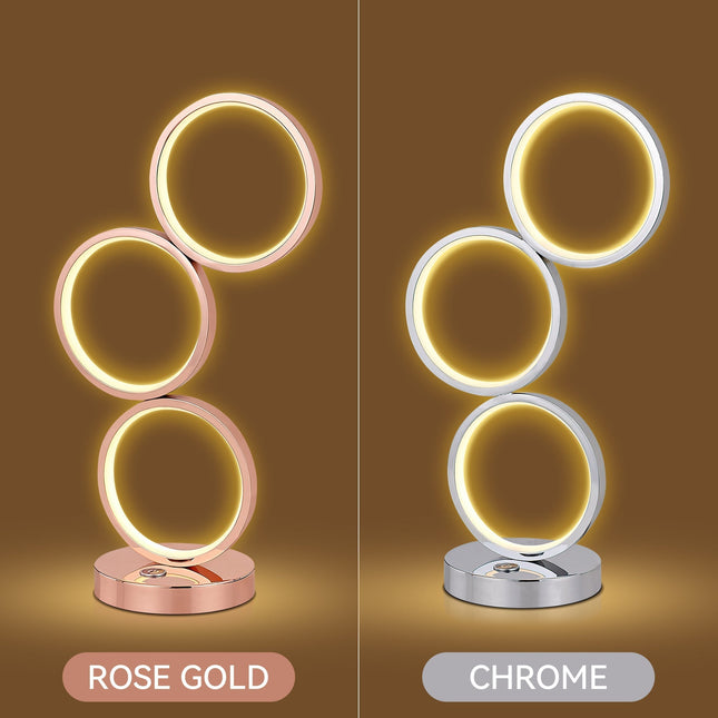 Iva LED Touch Table Lamp Rose Gold Chrome Modern Circular Design.
