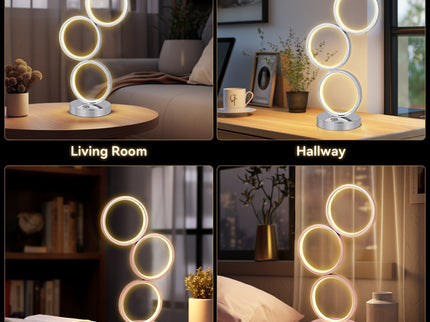 Iva LED Touch Table Lamp Rose Gold Chrome Modern Circular Design.