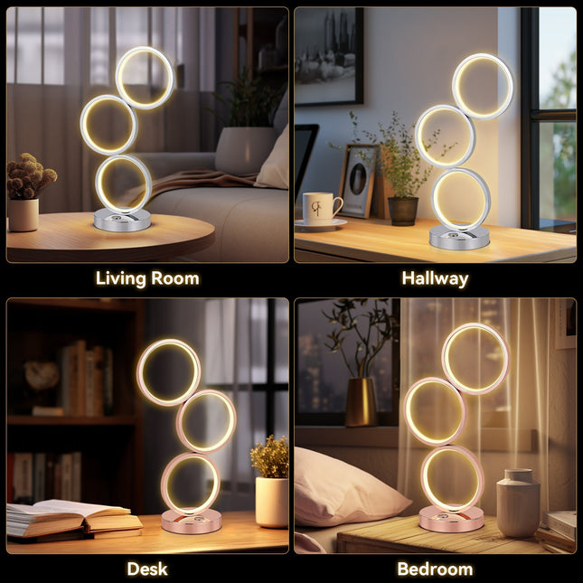 Iva LED Touch Table Lamp Rose Gold Chrome Modern Circular Design.