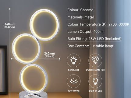 Iva LED Touch Table Lamp Rose Gold Chrome Modern Circular Design.
