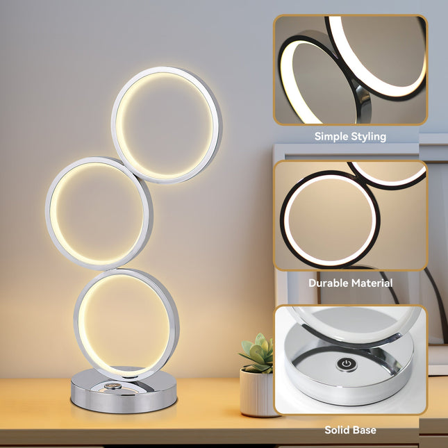 Iva LED Touch Table Lamp Rose Gold Chrome Modern Circular Design.