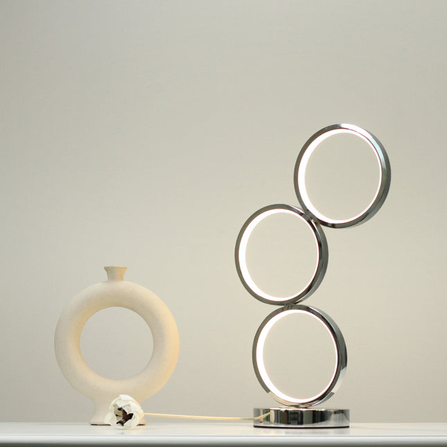 Iva LED Touch Table Lamp Rose Gold Chrome Modern Circular Design.