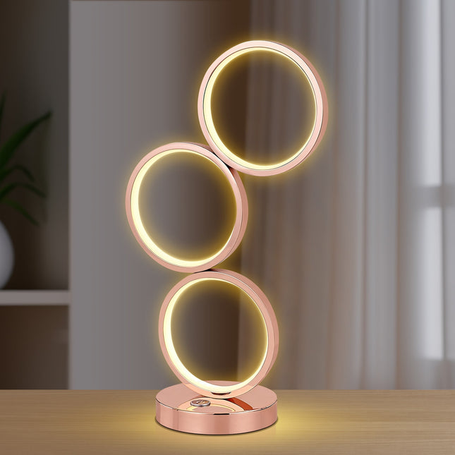 Iva LED Touch Table Lamp Rose Gold Chrome Modern Circular Design.