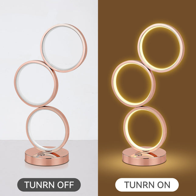 Iva LED Touch Table Lamp Rose Gold Chrome Modern Circular Design.