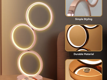 Iva LED Touch Table Lamp Rose Gold Chrome Modern Circular Design.