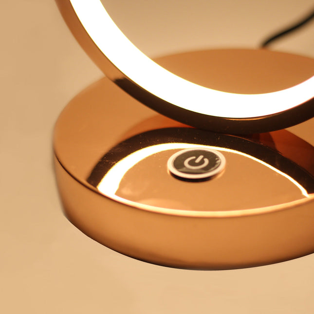 Iva LED Touch Table Lamp Rose Gold Chrome Modern Circular Design.