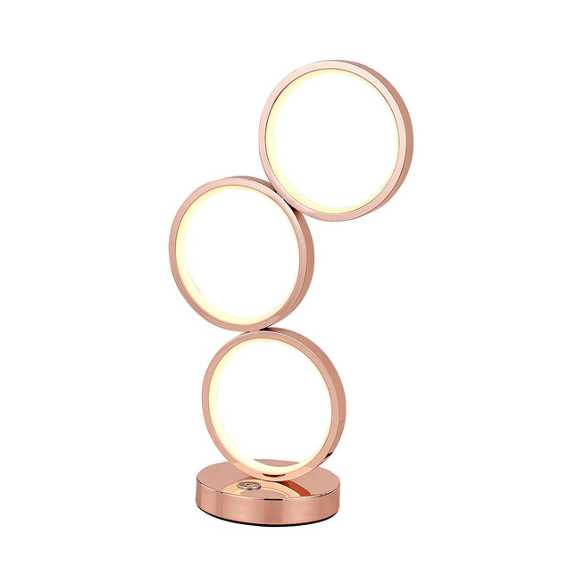 Iva LED Touch Table Lamp Rose Gold Chrome Modern Circular Design.