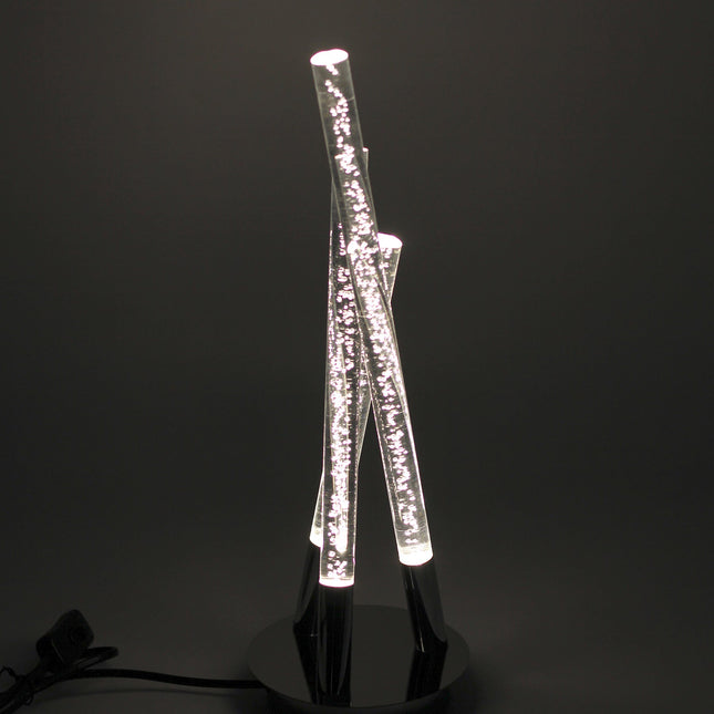 Mina LED Table Lamp Modern Three-Bar Desk Light with Chrome Finish.