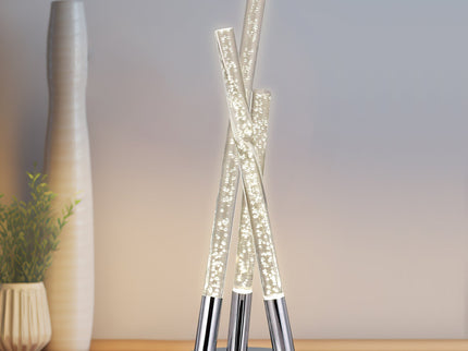 Mina LED Table Lamp Modern Three-Bar Desk Light with Chrome Finish.