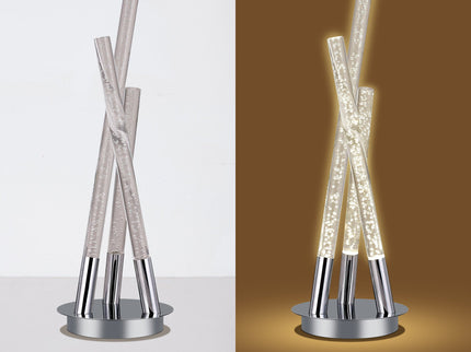 Mina LED Table Lamp Modern Three-Bar Desk Light with Chrome Finish.