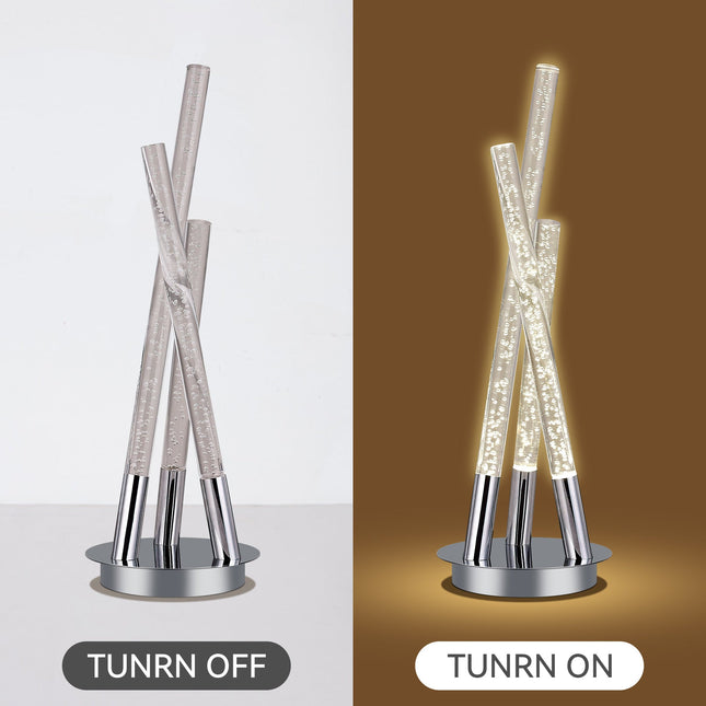 Mina LED Table Lamp Modern Three-Bar Desk Light with Chrome Finish.