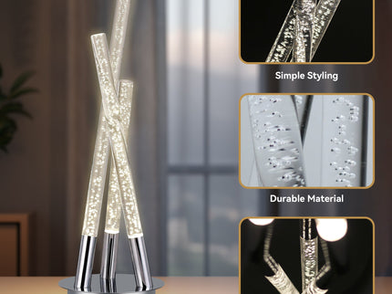 Mina LED Table Lamp Modern Three-Bar Desk Light with Chrome Finish.