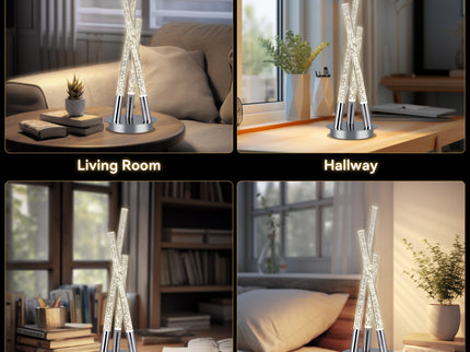Mina LED Table Lamp Modern Three-Bar Desk Light with Chrome Finish.