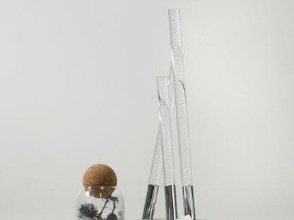 Mina LED Table Lamp Modern Three-Bar Desk Light with Chrome Finish.