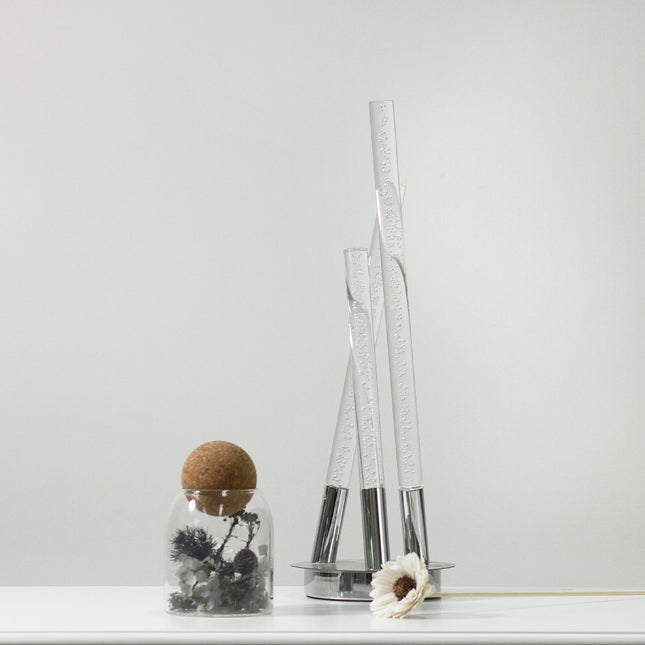 Mina LED Table Lamp Modern Three-Bar Desk Light with Chrome Finish.