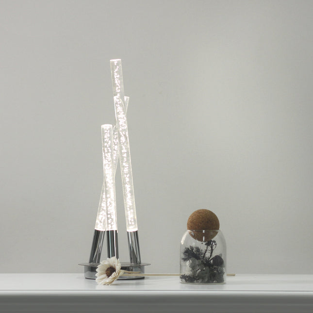 Mina LED Table Lamp Modern Three-Bar Desk Light with Chrome Finish.