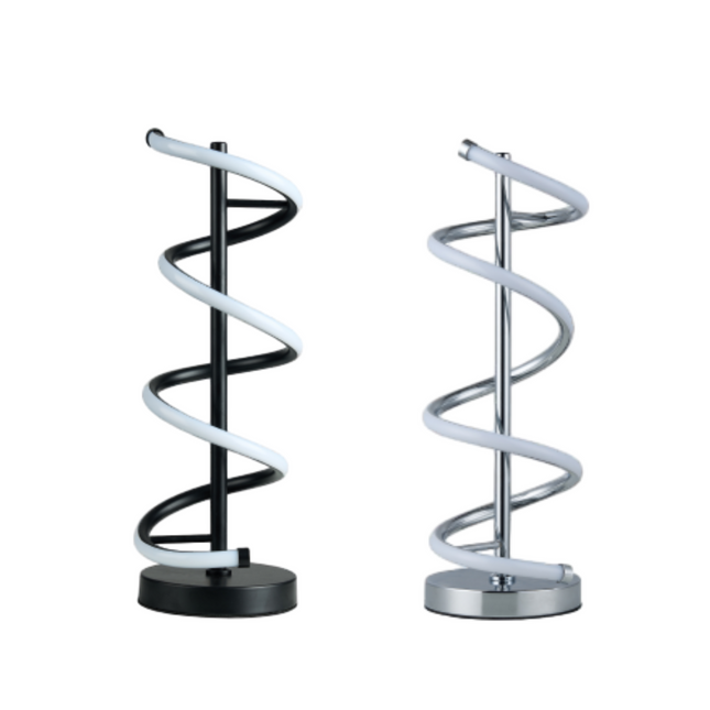 Cirrhi LED Table Lamp Chrome Black Modern Spiral Design.