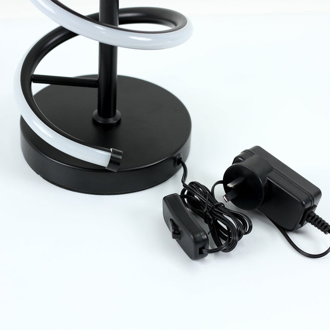 Cirrhi LED Table Lamp Chrome Black Modern Spiral Design.