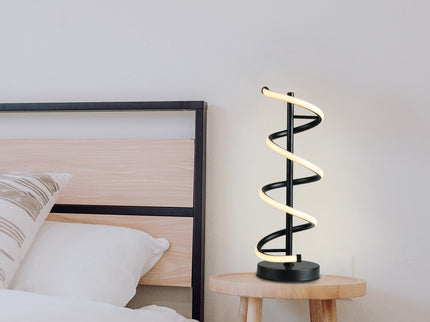 Cirrhi LED Table Lamp Chrome Black Modern Spiral Design.