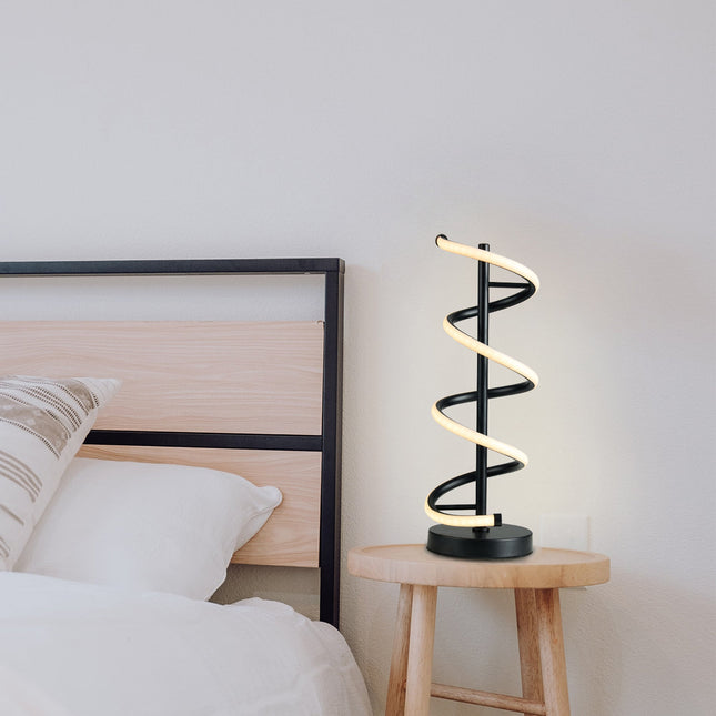 Cirrhi LED Table Lamp Chrome Black Modern Spiral Design.