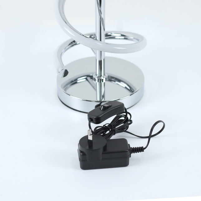 Cirrhi LED Table Lamp Chrome Black Modern Spiral Design.