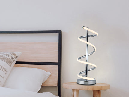Cirrhi LED Table Lamp Chrome Black Modern Spiral Design.