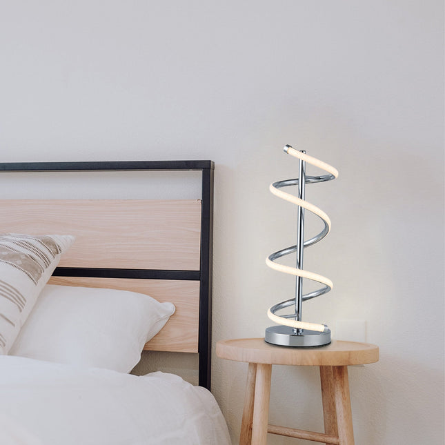 Cirrhi LED Table Lamp Chrome Black Modern Spiral Design.