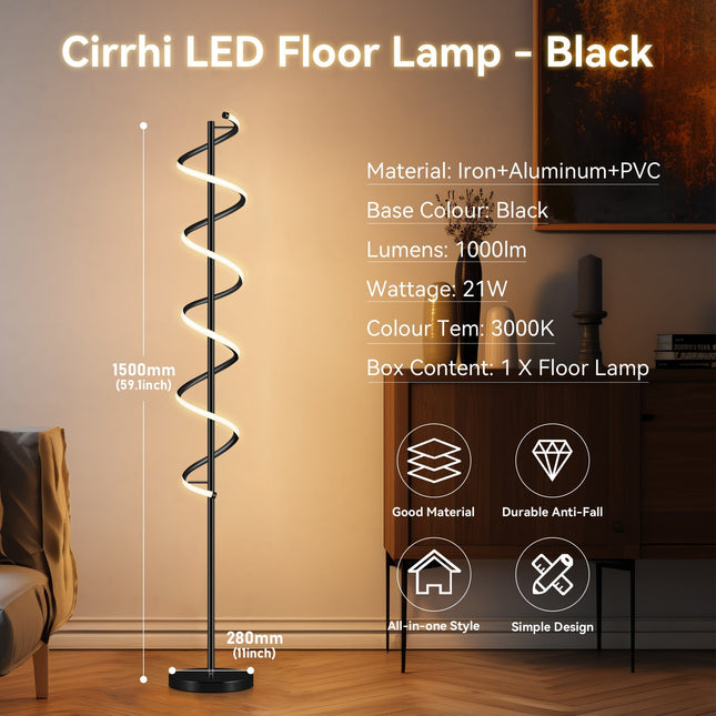 Cirrhi LED Floor Lamp Chrome Black Modern Indoor Lighting.
