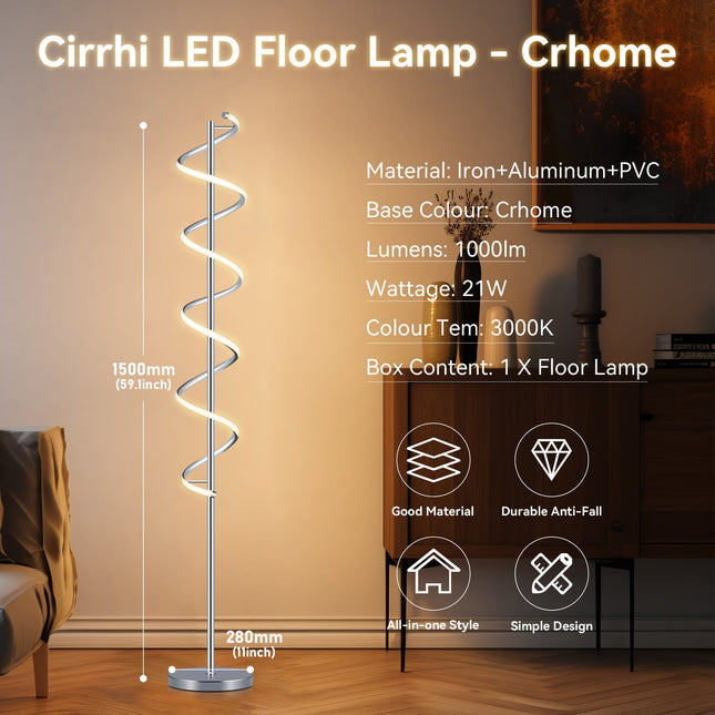 Cirrhi LED Floor Lamp Chrome Black Modern Indoor Lighting.
