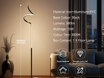 Chipper LED Floor Lamp Black Chrome Modern Stylish Lighting.