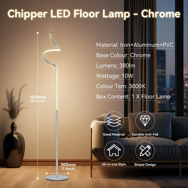 Chipper LED Floor Lamp Black Chrome Modern Stylish Lighting
