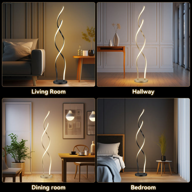 Acropora LED Floor Lamp Gold Black Modern Swirl Design for Living Room.