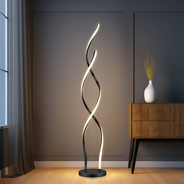 Acropora LED Floor Lamp Gold Black Modern Swirl Design for Living Room.