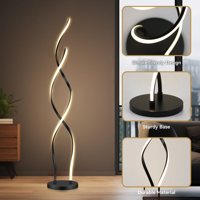 Acropora LED Floor Lamp Gold Black Modern Swirl Design for Living Room.
