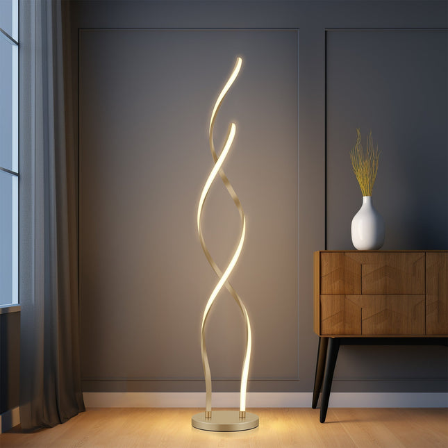 Acropora LED Floor Lamp Gold Black Modern Swirl Design for Living Room.