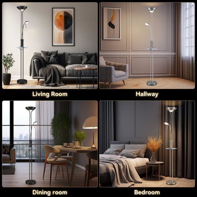Seed USB LED Mother & Child Floor Lamp Black Satin Chrome Antique Brass.