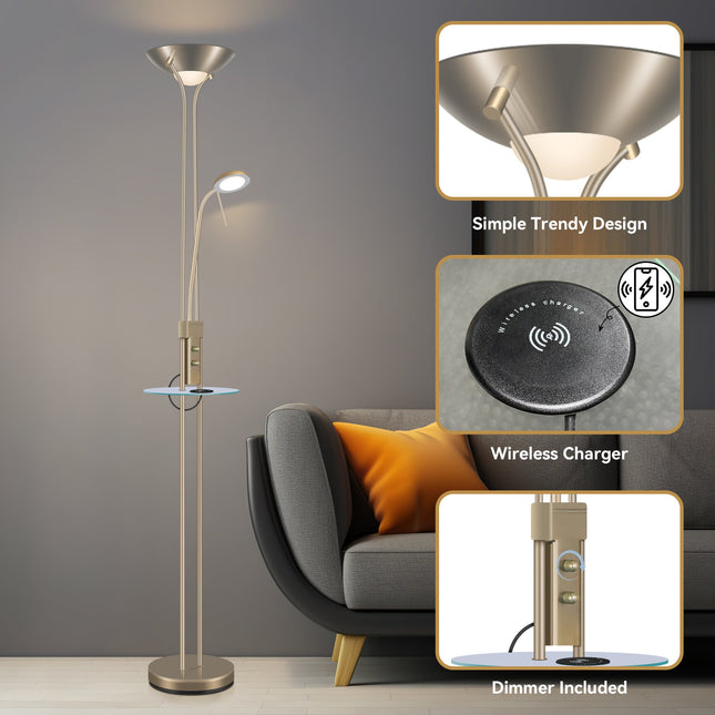 Seed USB LED Mother & Child Floor Lamp Black Satin Chrome Antique Brass