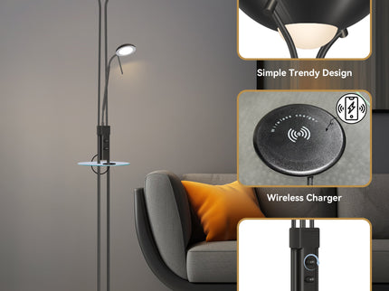 Seed USB LED Mother & Child Floor Lamp Black Satin Chrome Antique Brass.