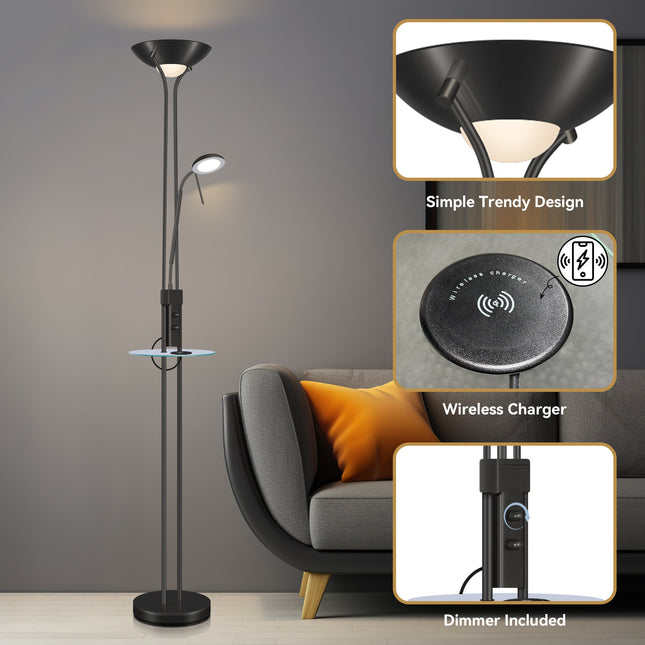 Seed USB LED Mother & Child Floor Lamp Black Satin Chrome Antique Brass.