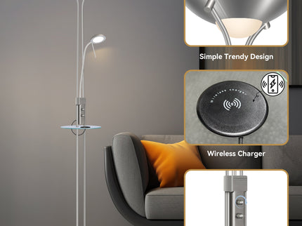 Seed USB LED Mother & Child Floor Lamp Black Satin Chrome Antique Brass.