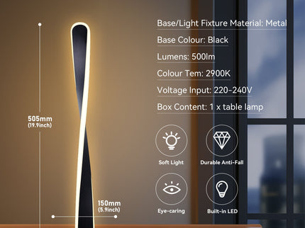 Enhalus LED Table Lamp Brushed Chrome Black Modern Desk Light.