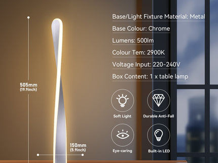 Enhalus LED Table Lamp Brushed Chrome Black Modern Desk Light.