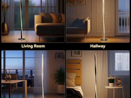 Enhalus LED Floor Lamp Brushed Chrome Black Modern Metal Light