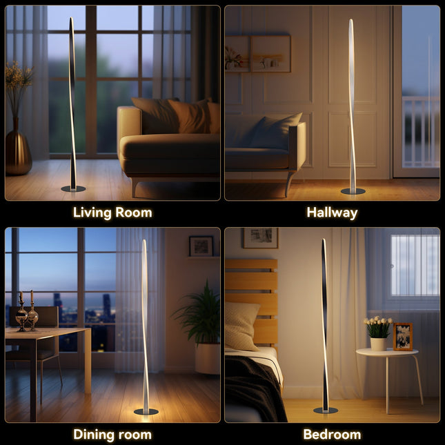 Enhalus LED Floor Lamp Brushed Chrome Black Modern Metal Light