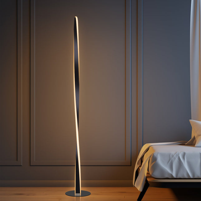 Enhalus LED Floor Lamp Brushed Chrome Black Modern Metal Light.
