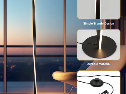 Enhalus LED Floor Lamp Brushed Chrome Black Modern Metal Light.