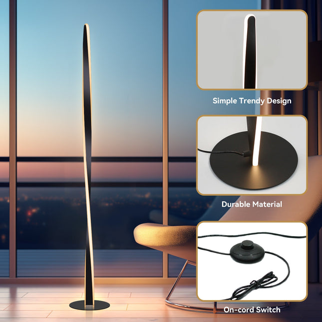 Enhalus LED Floor Lamp Brushed Chrome Black Modern Metal Light.