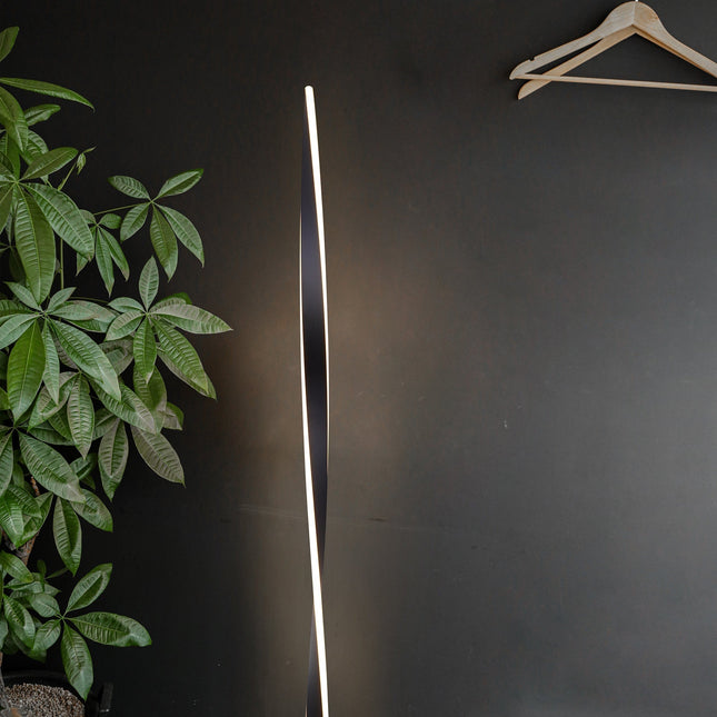 Enhalus LED Floor Lamp Brushed Chrome Black Modern Metal Light