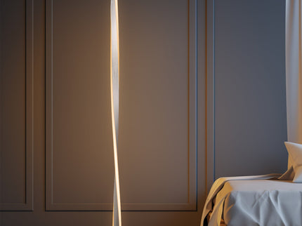 Enhalus LED Floor Lamp Brushed Chrome Black Modern Metal Light.