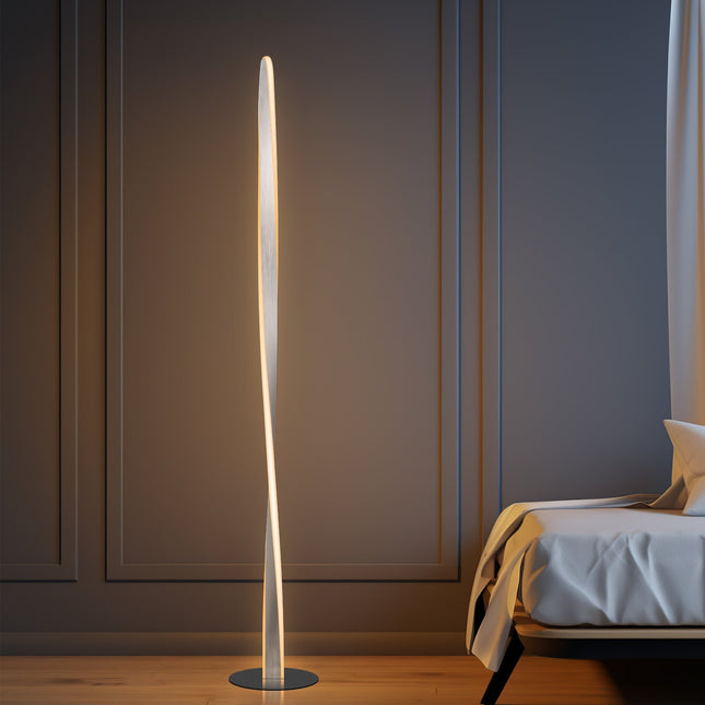 Enhalus LED Floor Lamp Brushed Chrome Black Modern Metal Light.